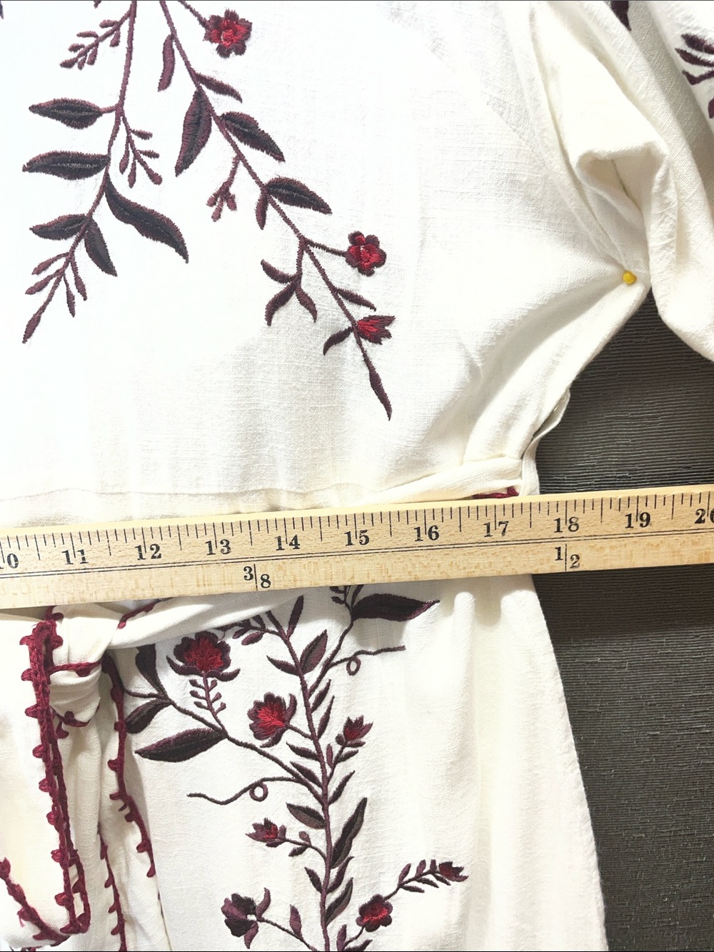 Sundance Jessa MaeCream Maxi Dress bohemian Floral Embroidery and Waist Tie - Picture 7 of 12